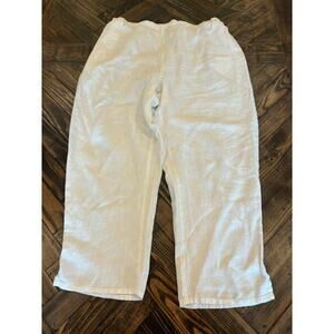 FLAX Thin White Linen Pants Large Elastic Waist Lagenlook Leg Pull On Beachy